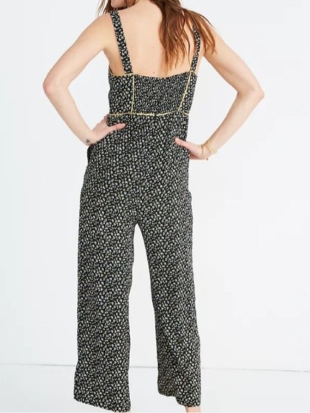 Madewell Black Floral Wide-Leg Jumpsuit with Cream Trim - Picture 10 of 12
